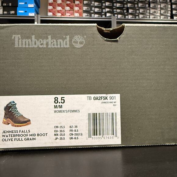 TIMBERLAND WOMEN’S 8.5 JENNESS FALLS WATERPROOF MID BOOT OLIVE FULL GRAIN A2F5K - Picture 6 of 7
